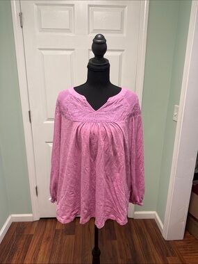 Style & Co. Light Pink Embroidered V-Neck Peasant Top